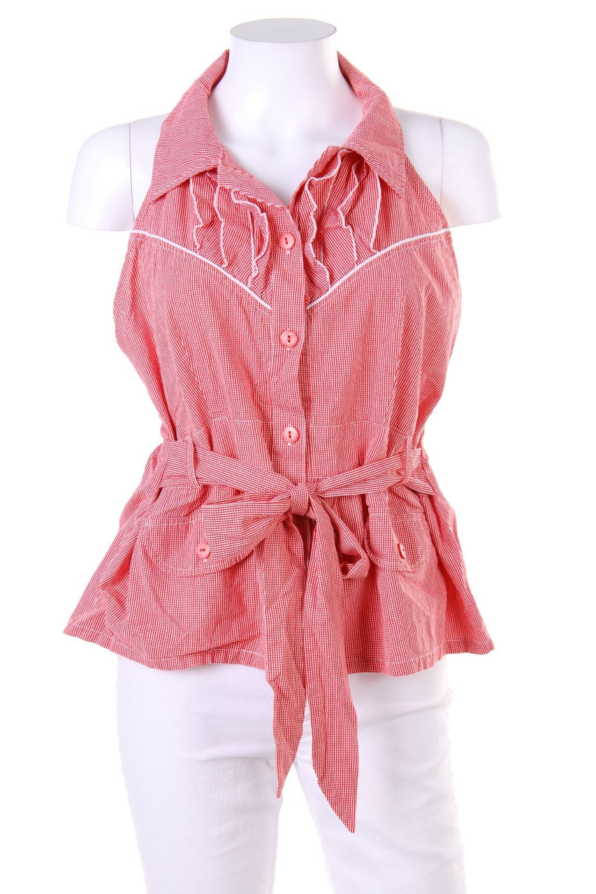 Ohne Label - Karo-Blusentop mit Volants - D 40