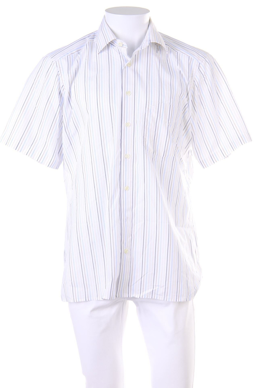 OLYMP Luxor - gestreiftes Kurzarm-Hemd mit Logo-Stickerei - 41