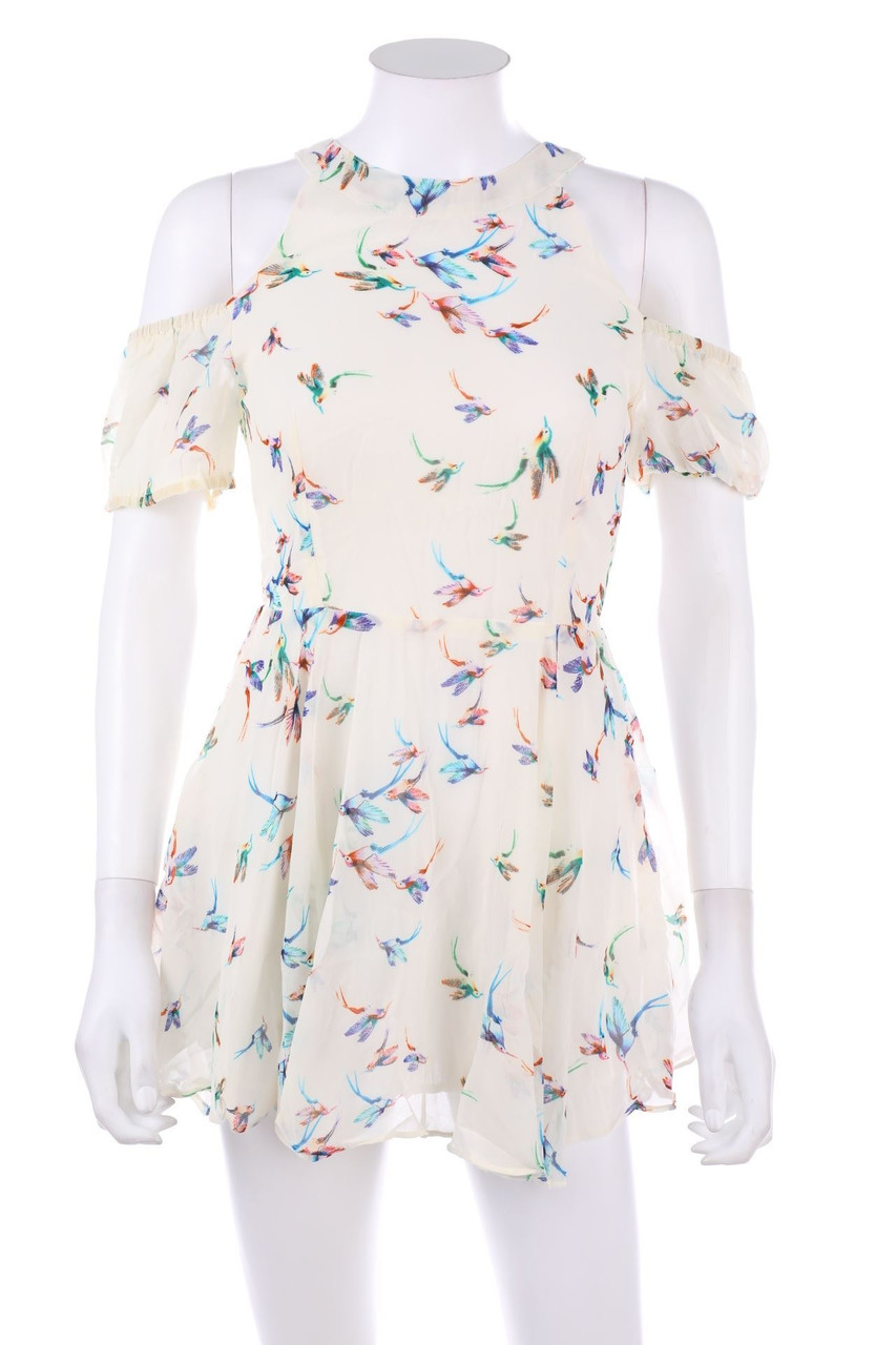 Ohne Label - Cold-Shoulder-Minikleid mit Print - D 34