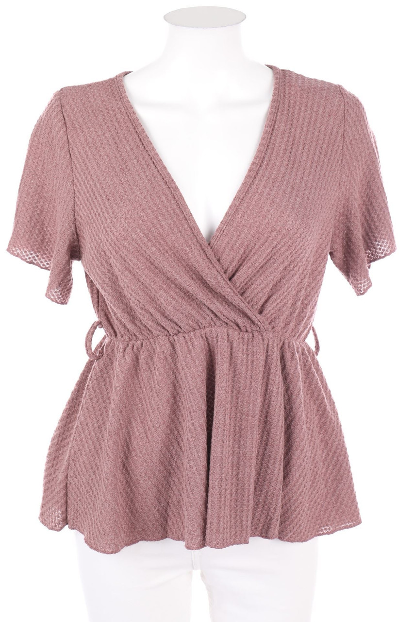 SHEIN - Kurzarm-Shirt in Wickel-Optik mit tiefem Ausschnitt - S