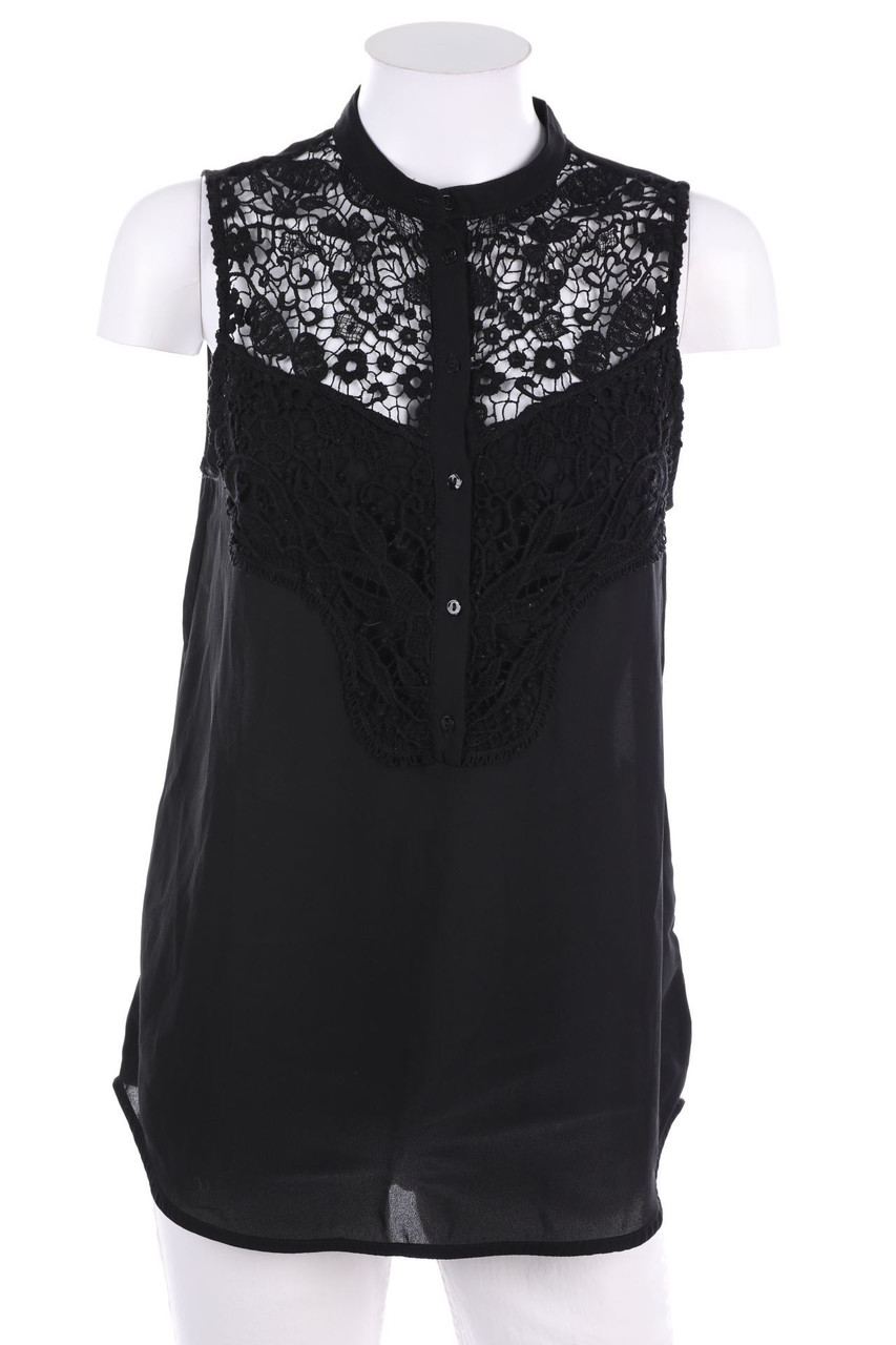 H&M DIVIDED - ärmellose Hemd-Bluse mit Spitzen-Einsatz - D 36