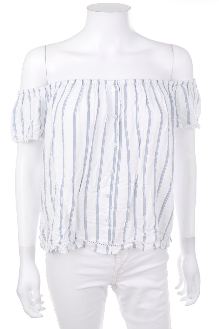 LADY BLUSH - Cropped-Kurzarm-Bluse mit Knöpfen - D 40