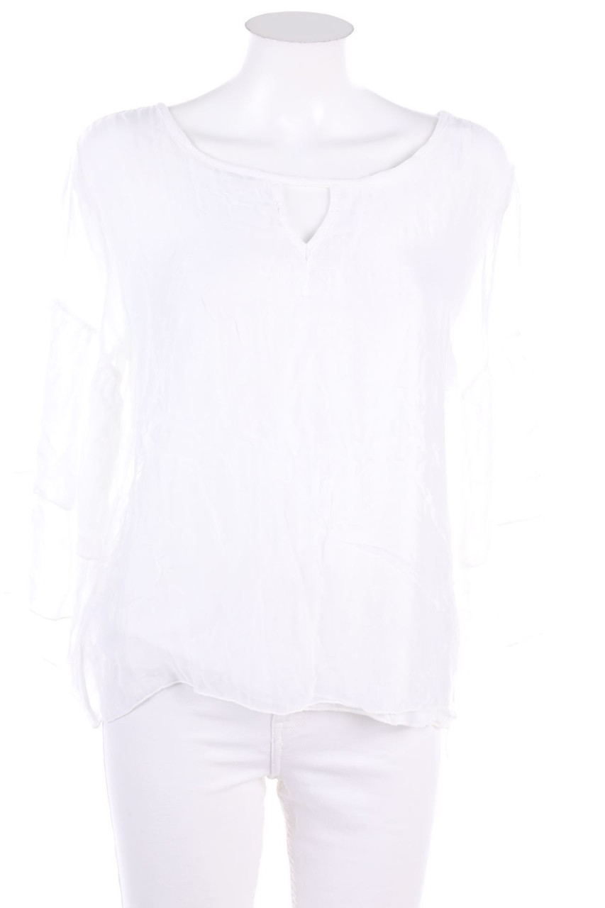 Ohne Label - Seiden-Bluse mit Trompetenärmeln - D 44