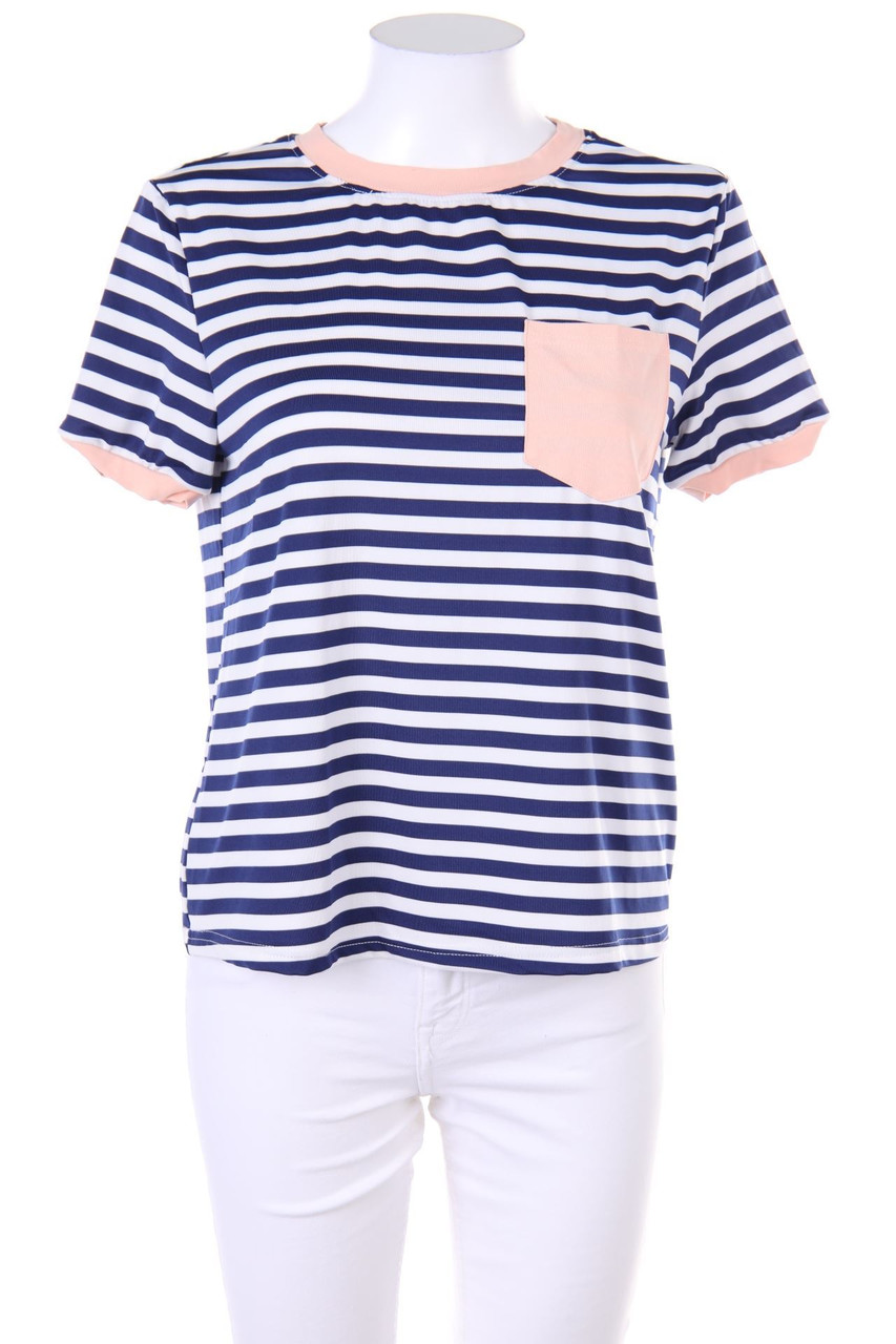 SHEIN - Streifen-Kurzarm-Shirt mit aufgesetzten Taschen - XS