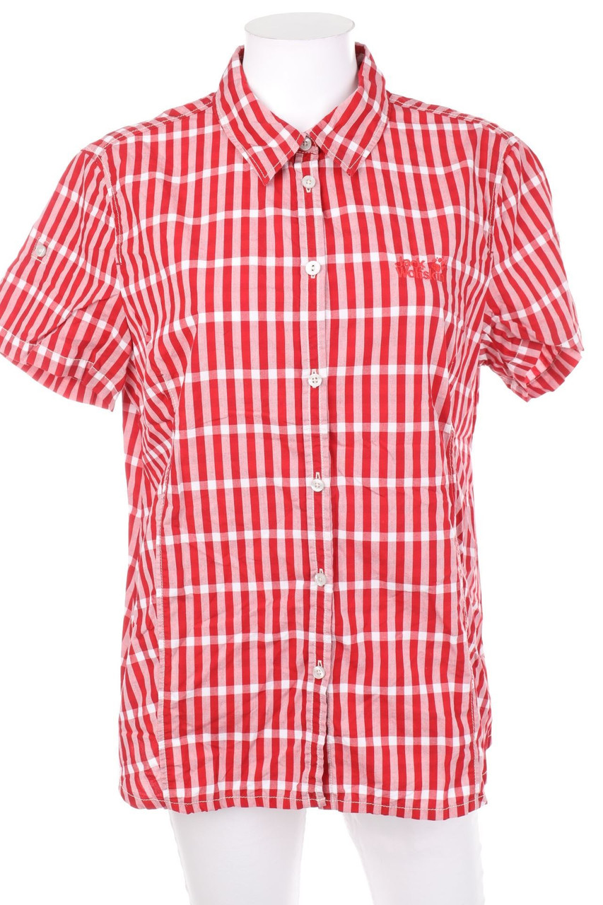 Jack Wolfskin - Karo-Hemd-Bluse mit kurzem Ärmel - L