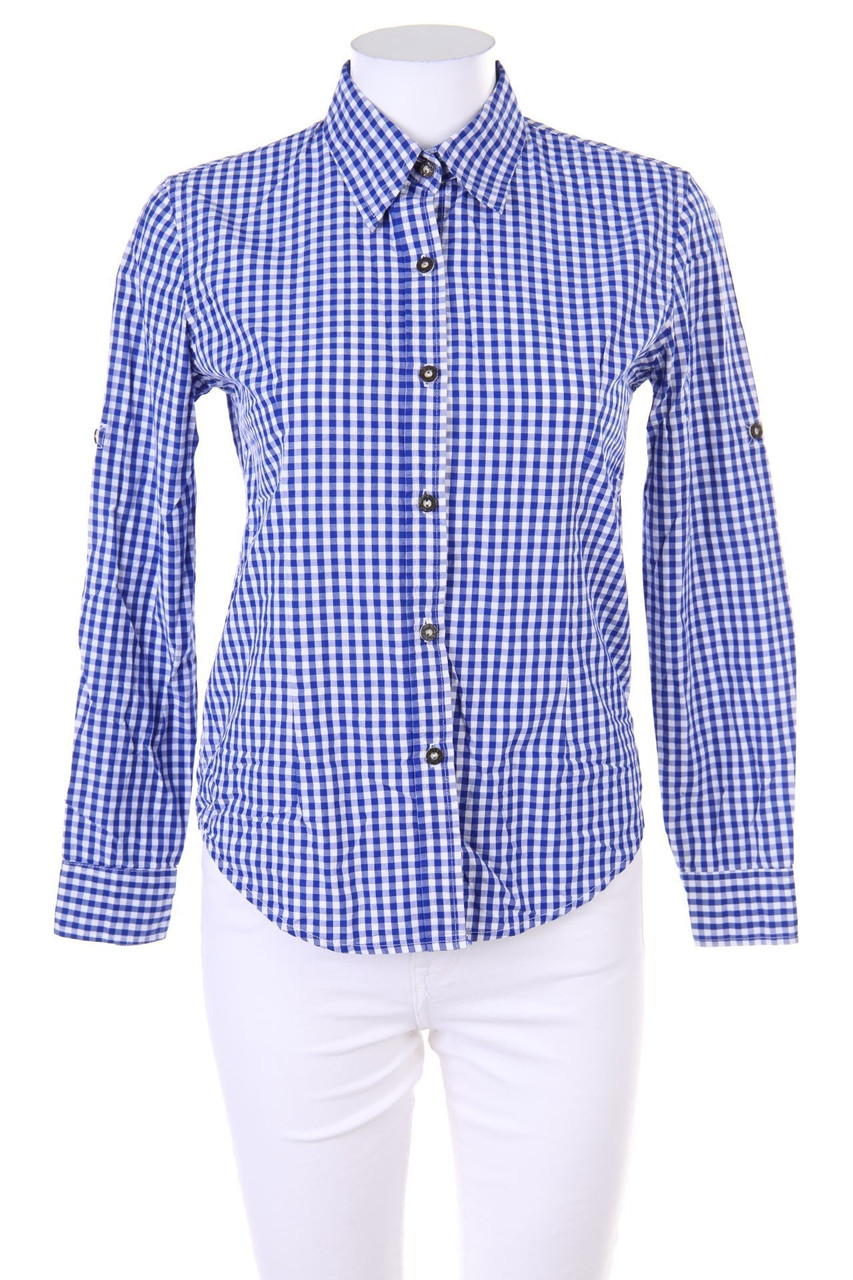 SECONDHAND - Karo-Trachten-Bluse mit Roll-up-Manschette - D 34