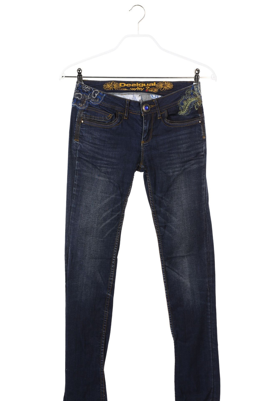 Desigual - Used Look Skinny-Jeans mit Stickereien - XS
