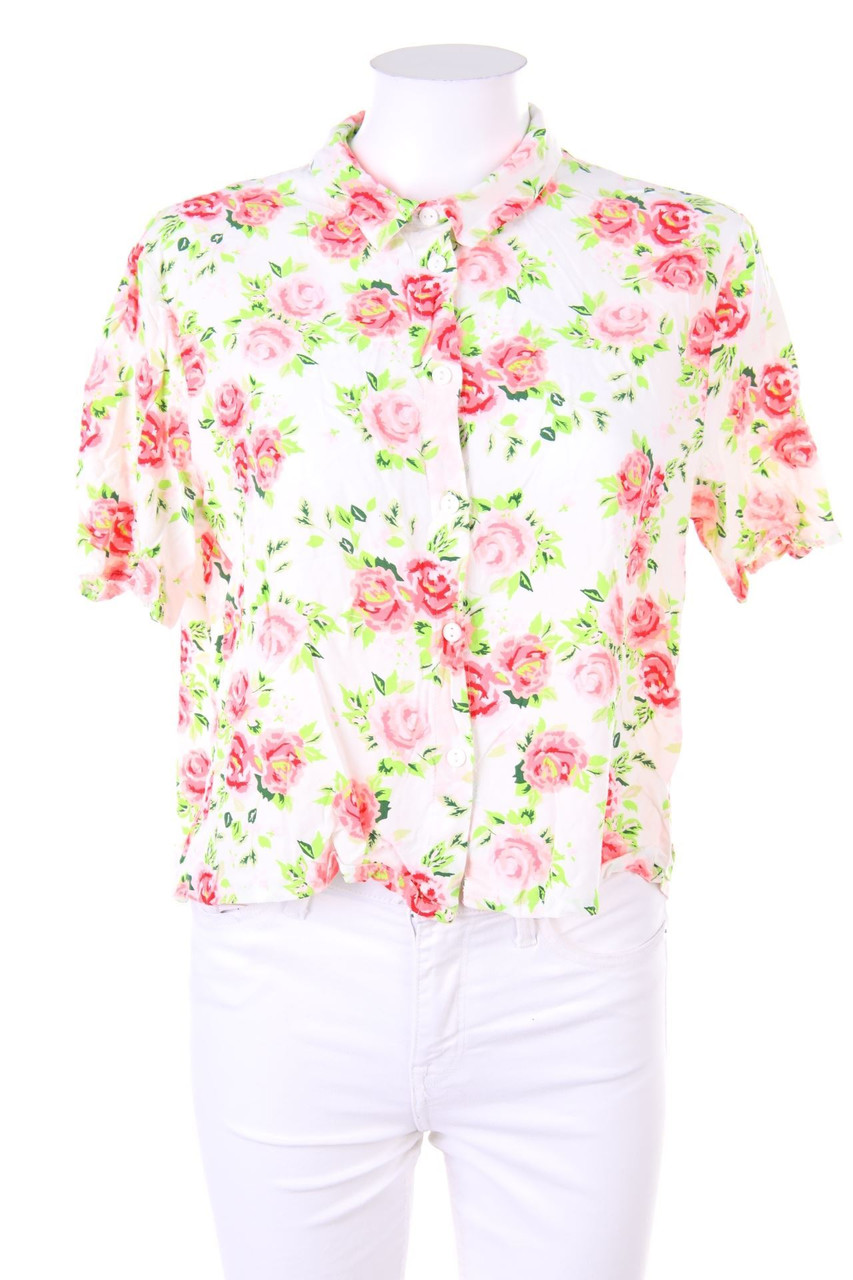 Ohne Label - Kurzarm-Bluse mit Blumen-Print - L
