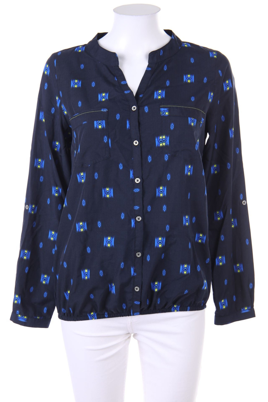 Ohne Label - Print-Bluse mit Krempel-Ärmeln - S