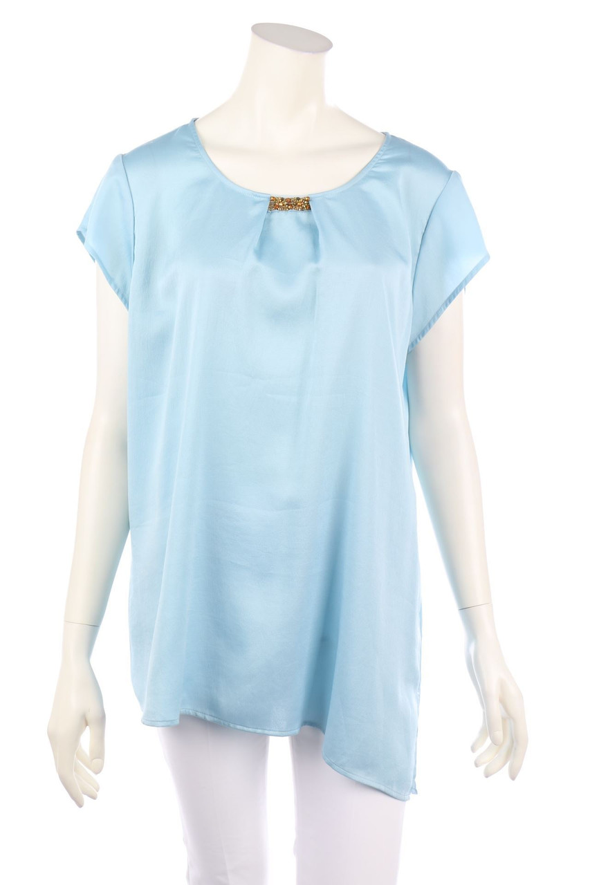comma - Satin-Kurzarm-Bluse mit Perlen - D 46