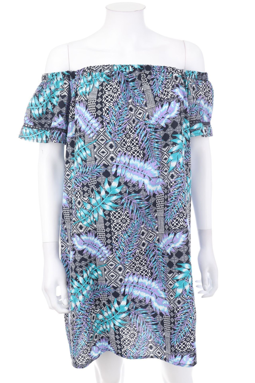 Ohne Label - Carmen-Strandkleid mit Print - S