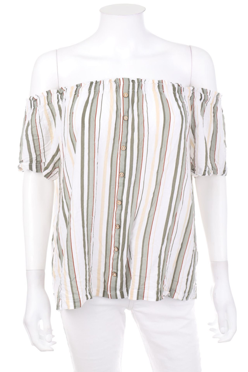 Ohne Label - Carmen-Kurzarm-Bluse mit Knöpfen - M