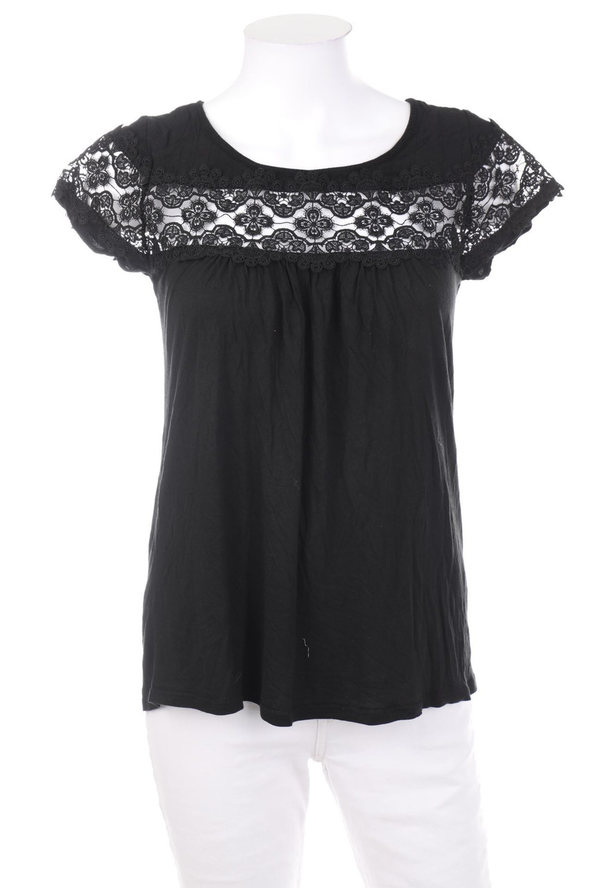 NAF NAF - Kurzarm-Shirt mit Spitzen-Einsatz - S