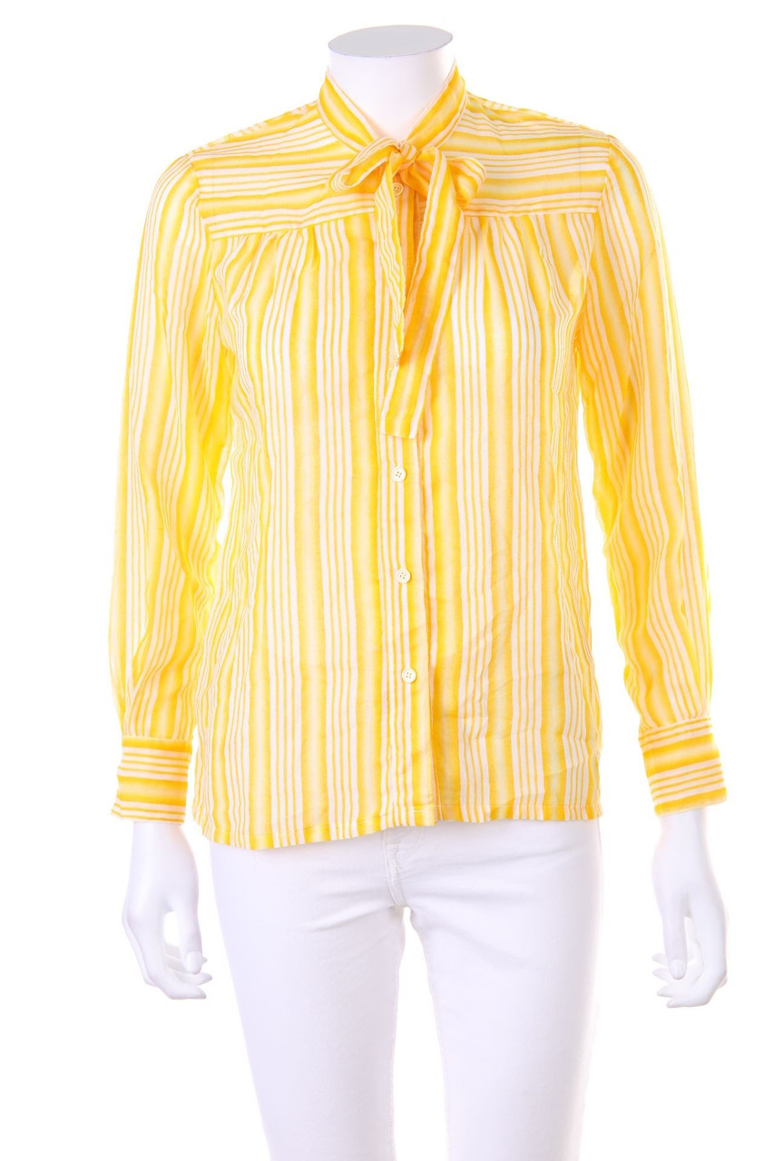 SECONDHAND - Streifen-Hemd-Bluse mit Schleife - D 38