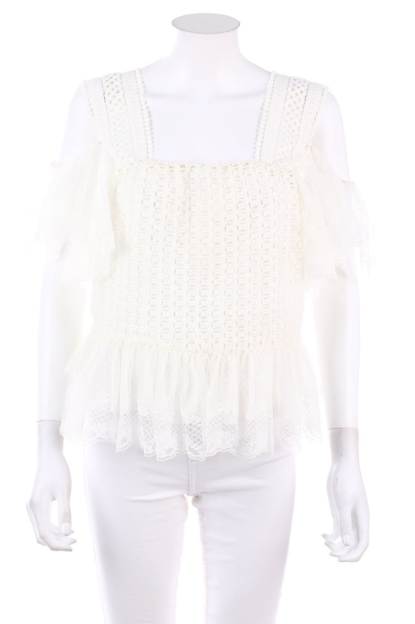 NAVY - Cold-Shoulder-Kurzarm-Bluse mit Tüll - D 42