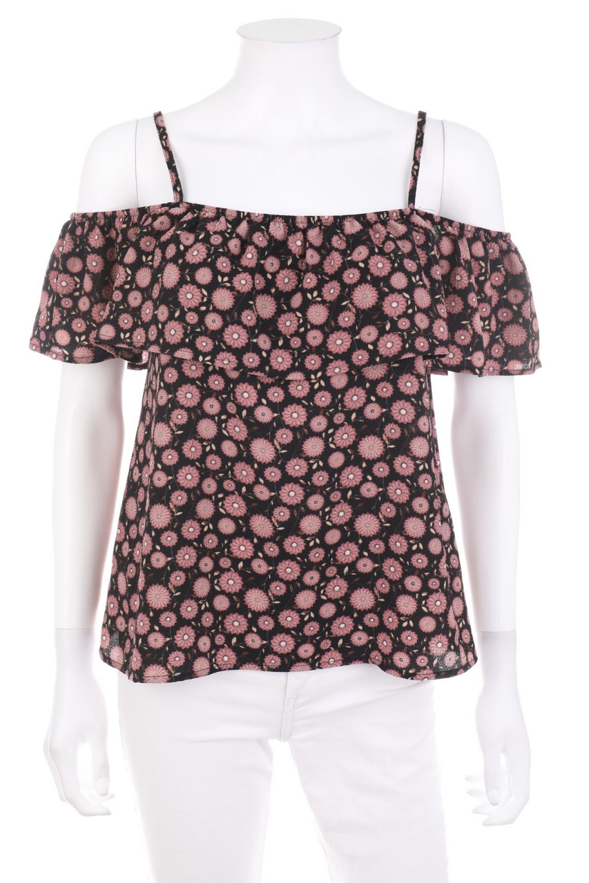 Apricot - Cold-Shoulder-Kurzarm-Bluse mit Blumen-Print - S