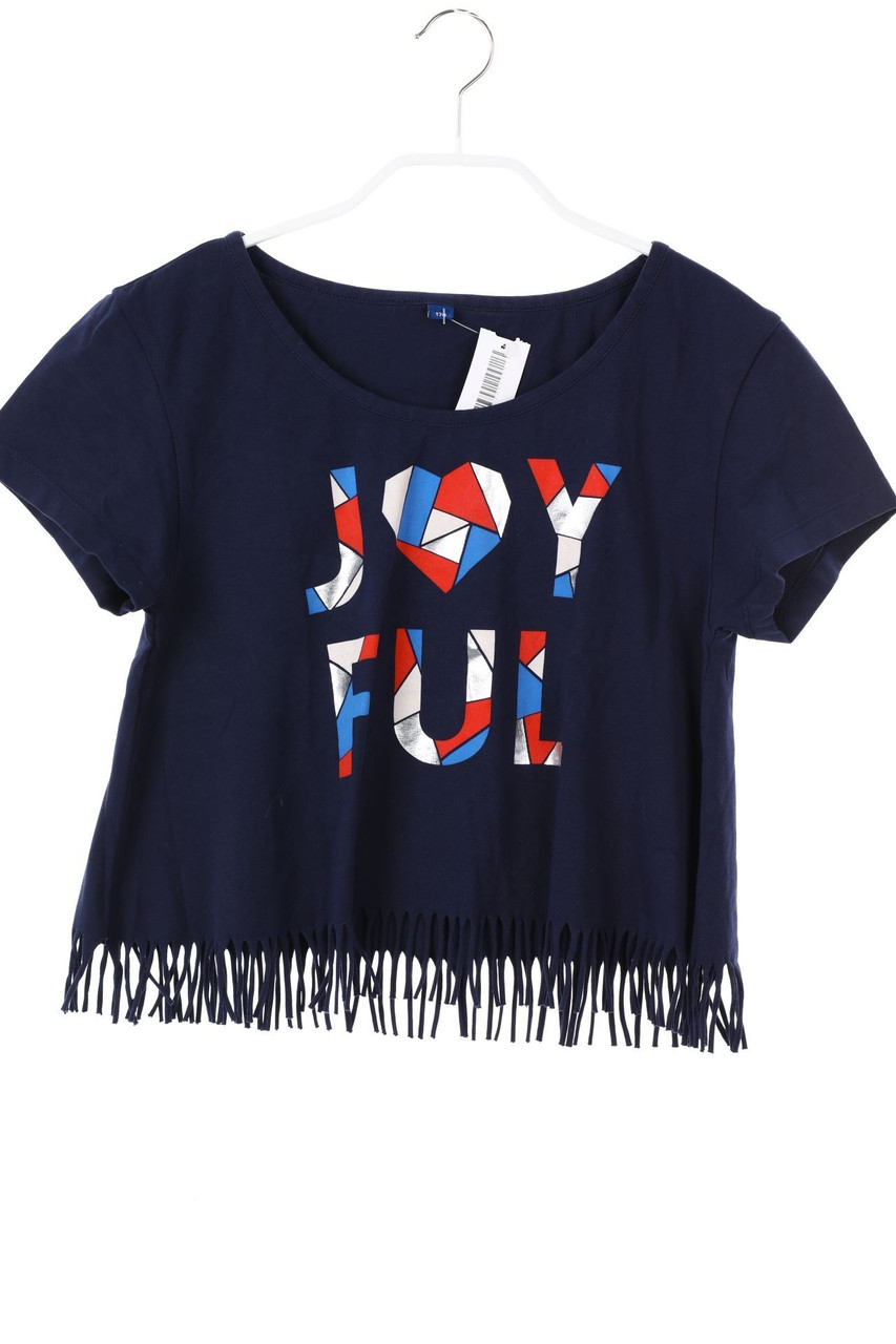 Ohne Label - Print-T-Shirt mit Fransen - 170