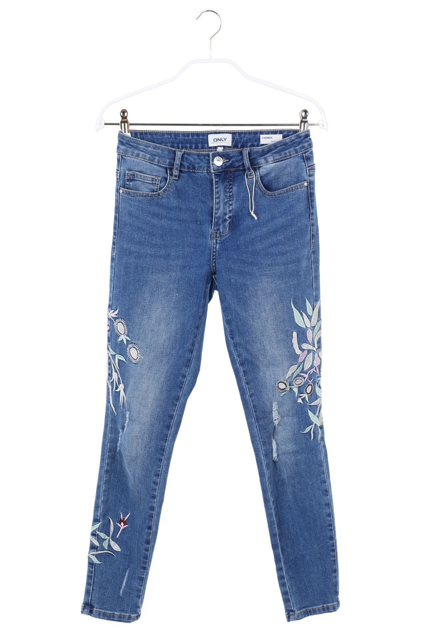 ONLY - Destroyed Skinny-Jeans mit Stickereien - D 32