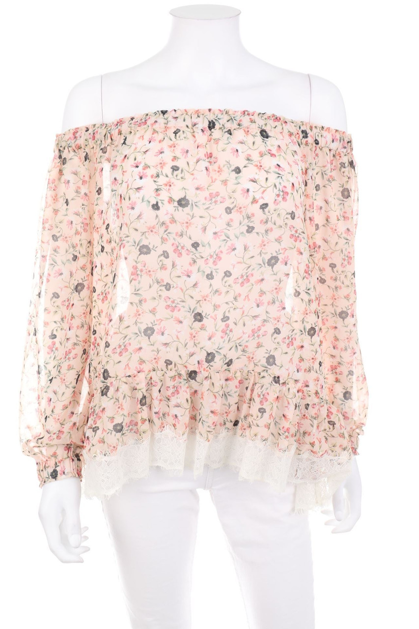 MANGO - Carmen-Bluse mit Spitzen-Einsatz - M