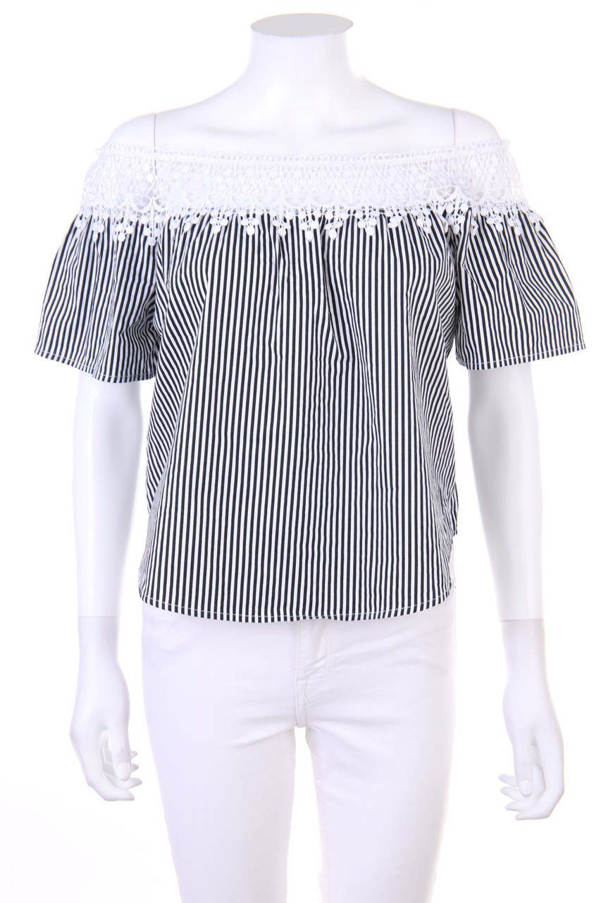 STREETWEAR society - Carmen-Kurzarm-Bluse mit Spitze - M