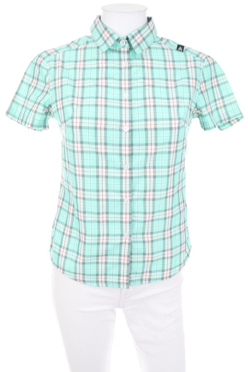 odlo - Karo-Hemd-Bluse mit kurzem Ärmel - XS