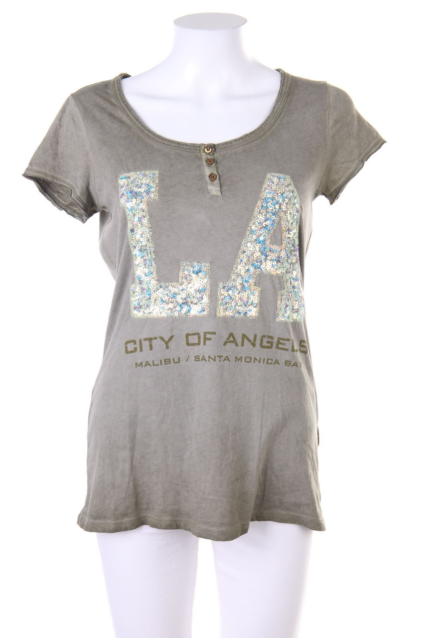 monari - Garment Dyed-Kurzarm-Shirt mit Pailletten - D 36