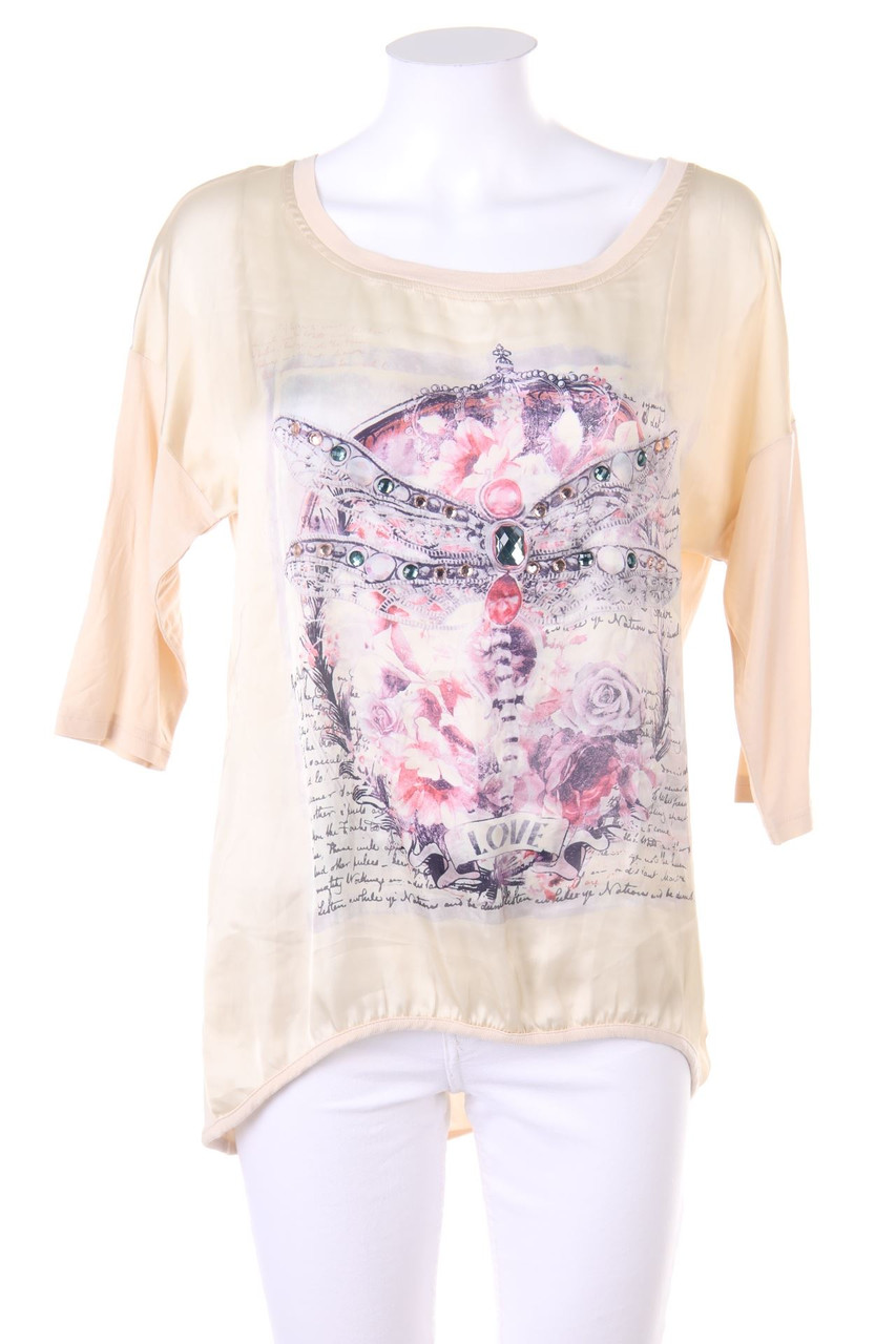 Ohne Label - 3/4-Arm-Shirt mit Schmuckstein-Applikation - D 38-40