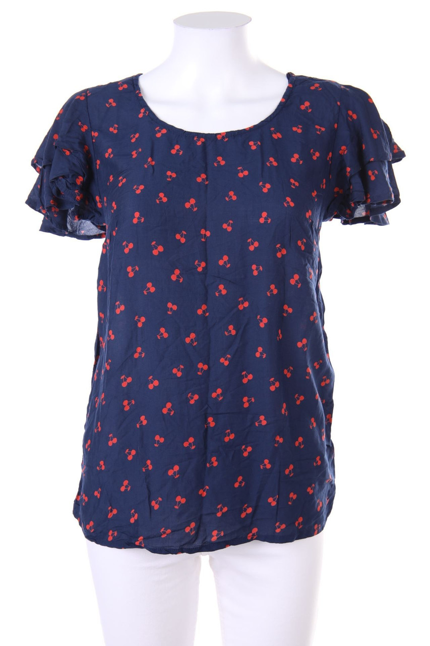 Ohne Label - Kurzarm-Bluse mit Print - S