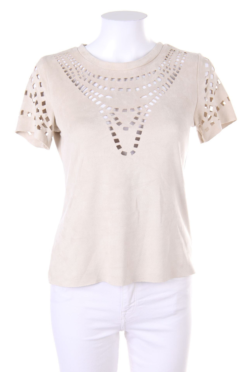 IN VOGUE - Faux Leather-Kurzarm-Shirt mit Cut-outs - L