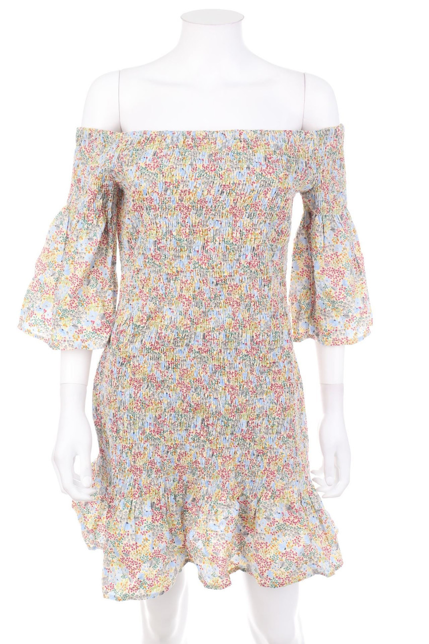 Lost Ink - Carmen-Minikleid mit Smok-Details - D 38