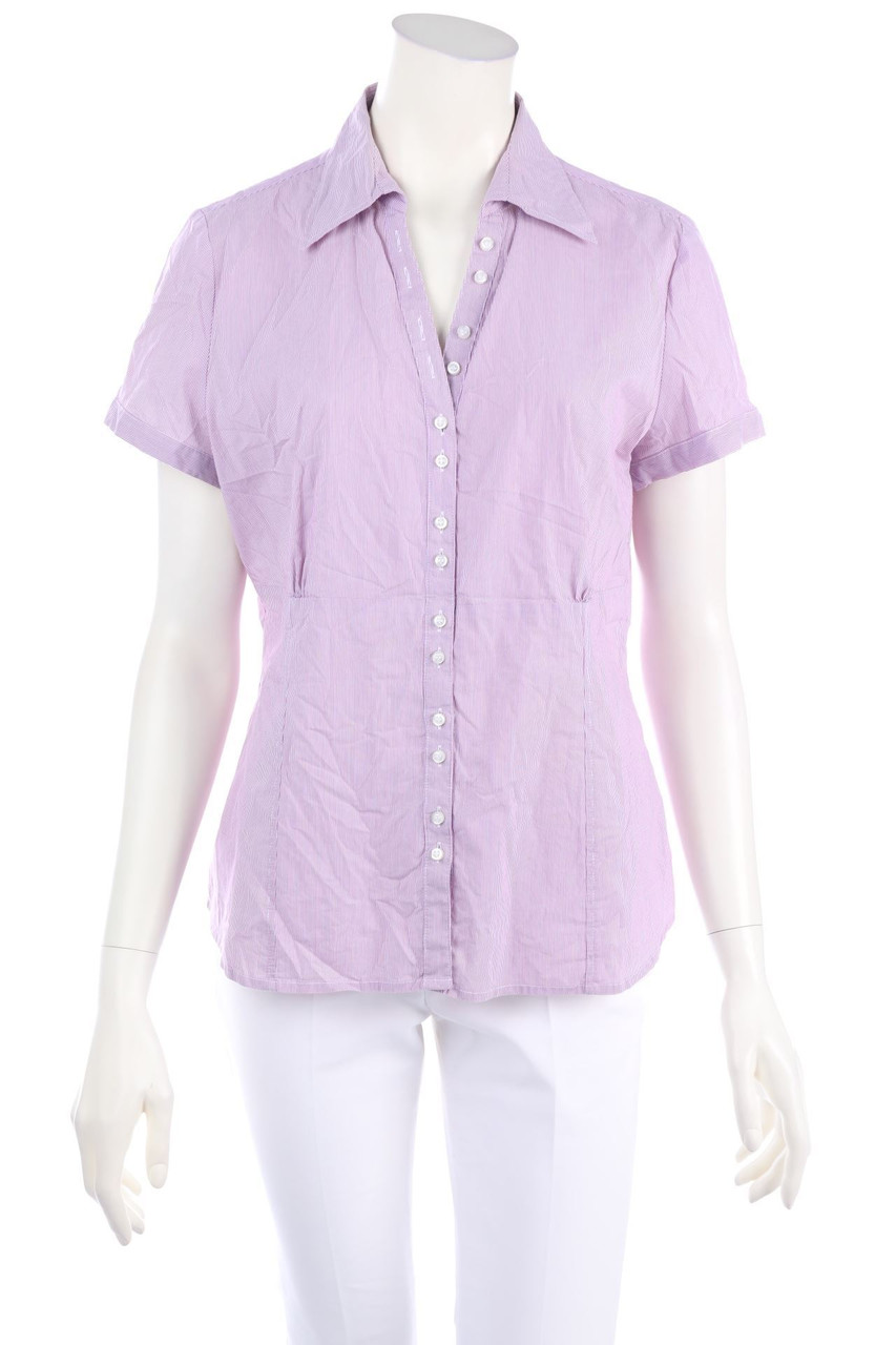 comma - Streifen-Hemd-Bluse mit kurzem Ärmel - D 42