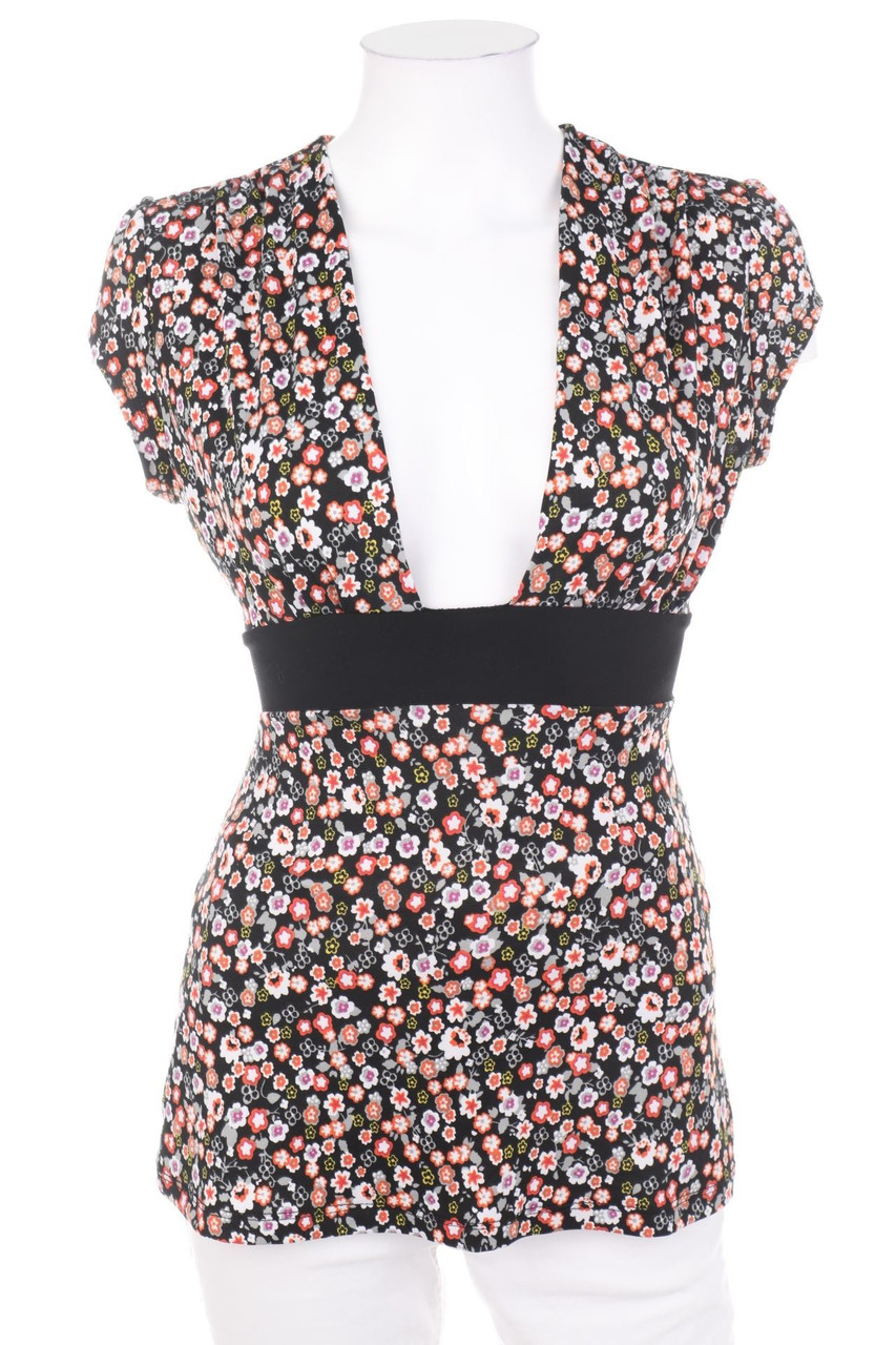 SUZY SHIER - Print-Kurzarm-Bluse aus Jersey mit tiefem Ausschnitt - S