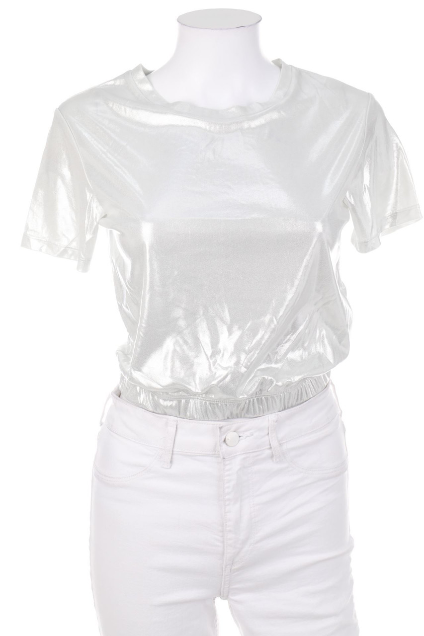 TALLY WEiJL - Cropped-Shirt mit Metallic-Effekt - S