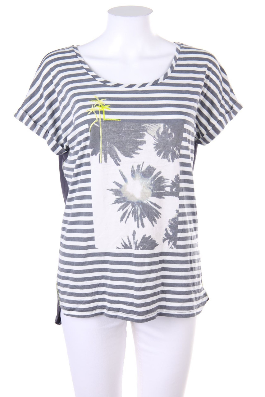 ouí - Streifen-Kurzarm-Shirt mit Stickereien - D 34