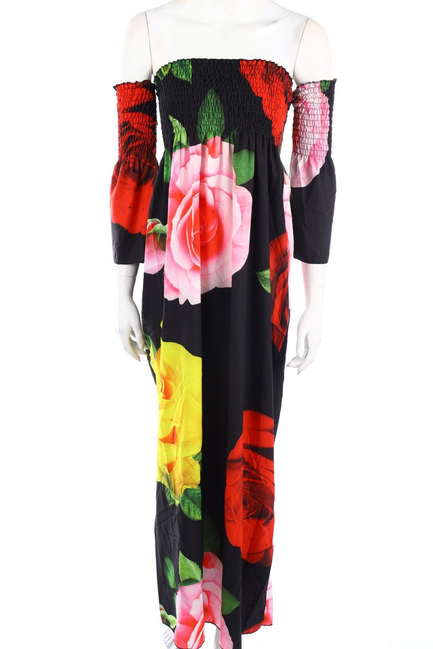 Ohne Label - Carmen-Maxi-Kleid mit Blumen-Print - S