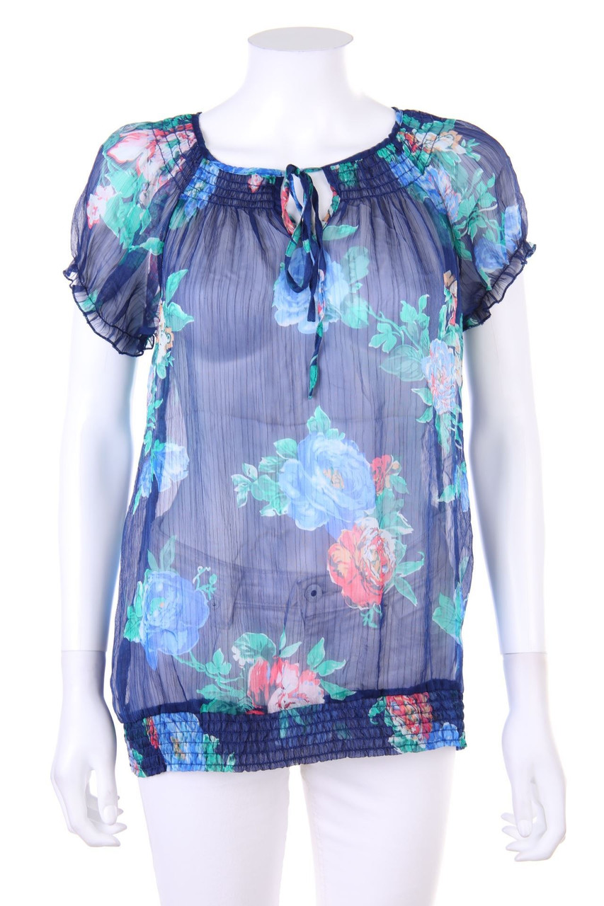 AMISU - Chiffon-Kurzarm-Bluse mit Blumen-Print - S