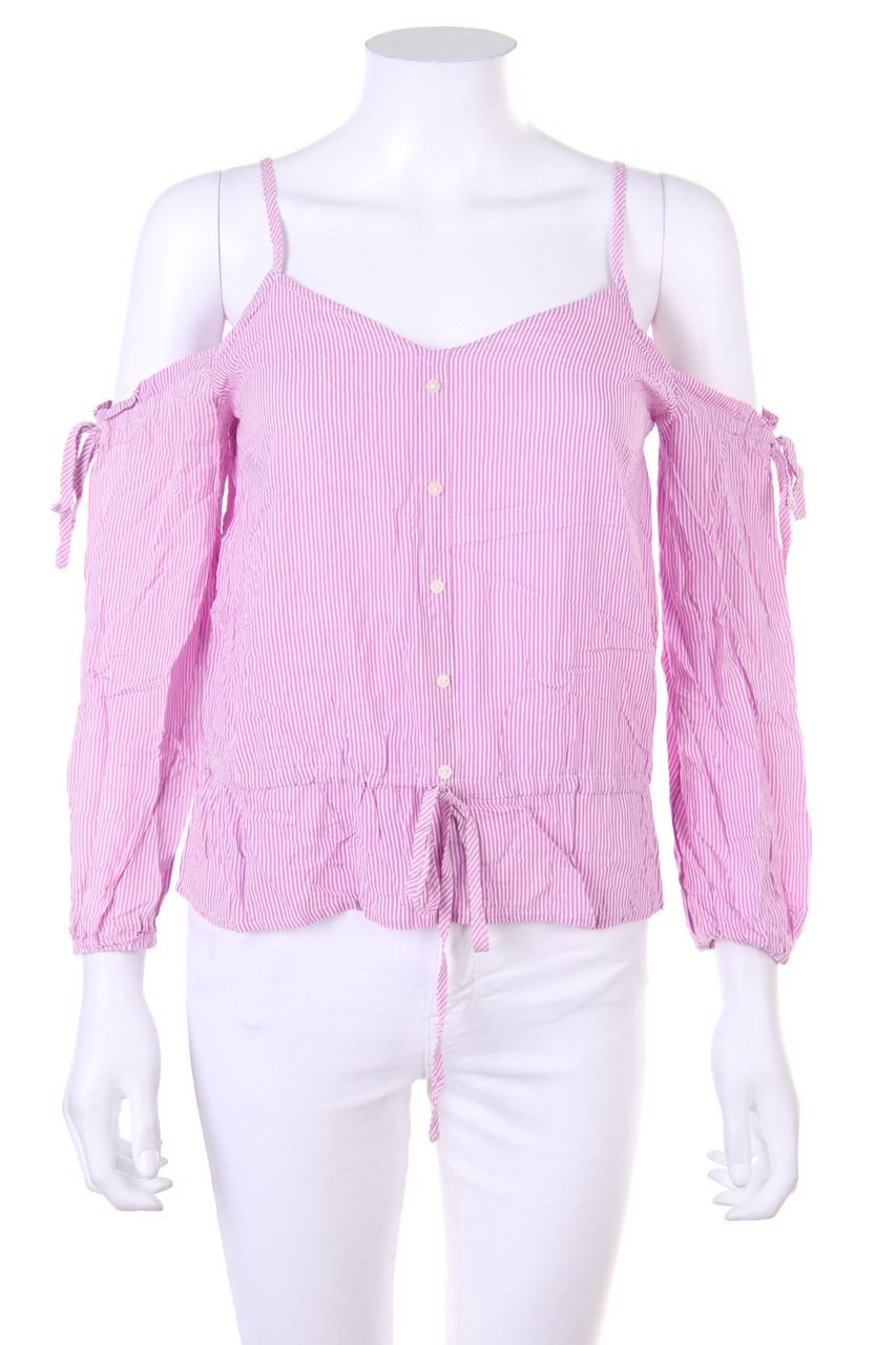 Ohne Label - Cold-Shoulder-Bluse mit Streifen - XS