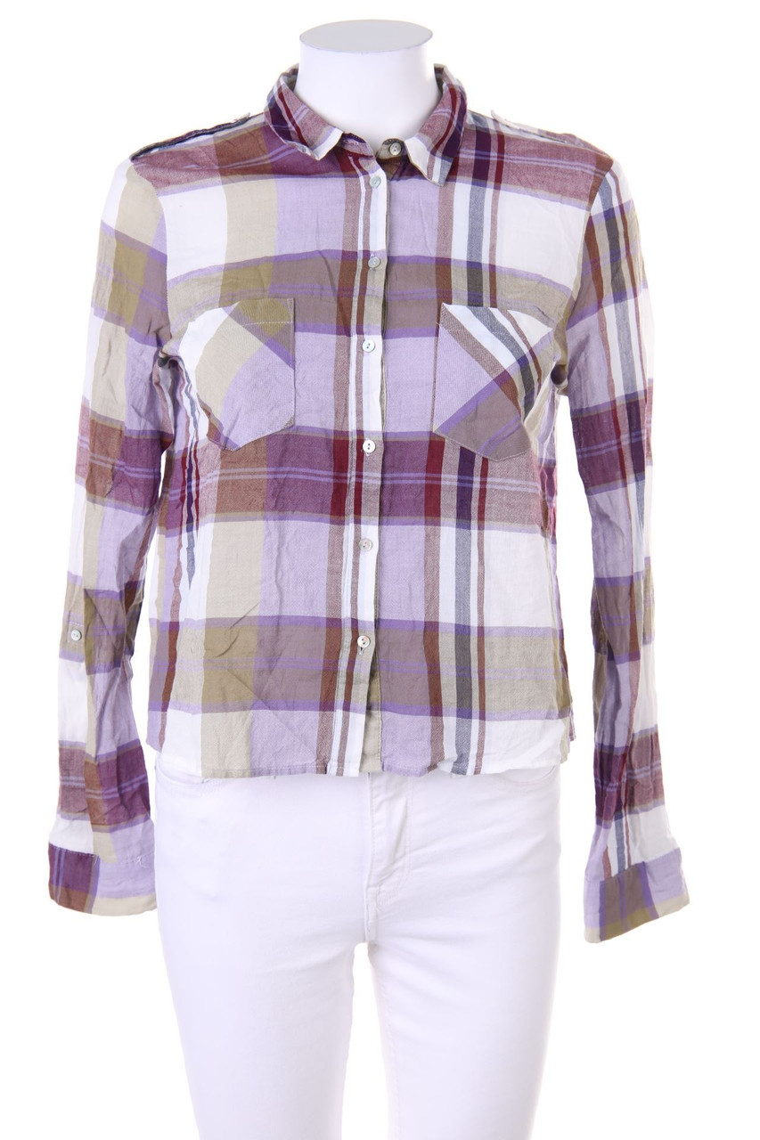 ZARA WOMAN - Karo-Bluse mit Schulter-Riegeln - S