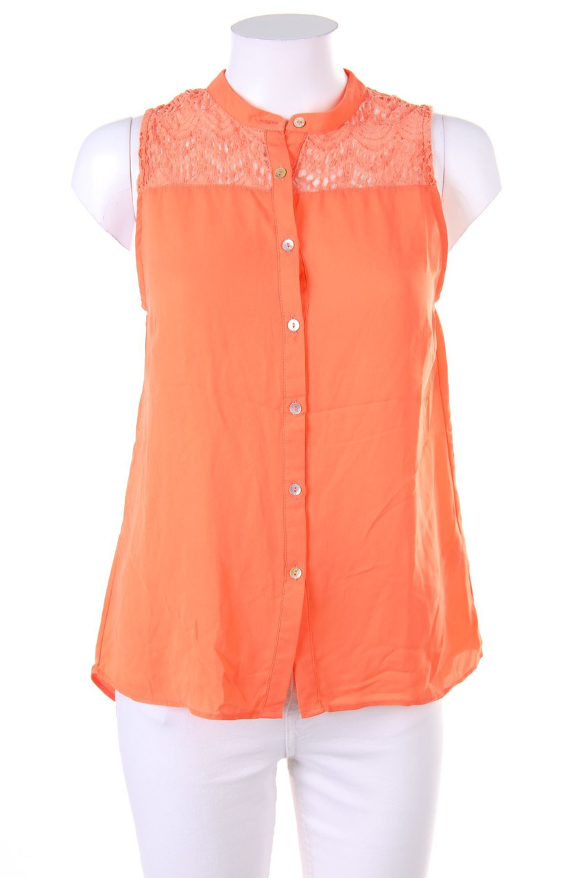 zebra - ärmellose Hemd-Bluse mit Spitzen-Einsatz - XS