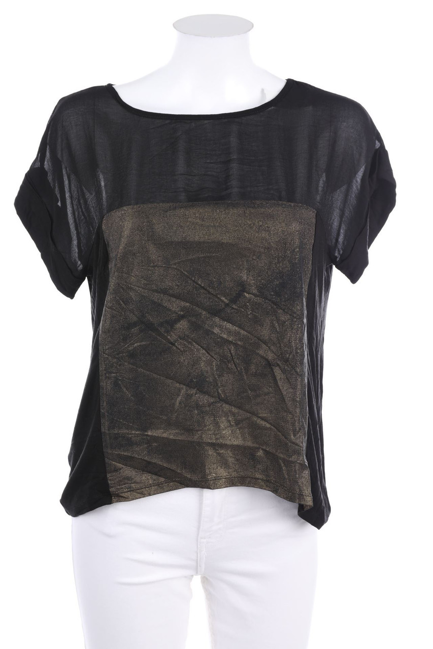 Ohne Label - Kurzarm-Bluse mit Metallic-Effekt - S