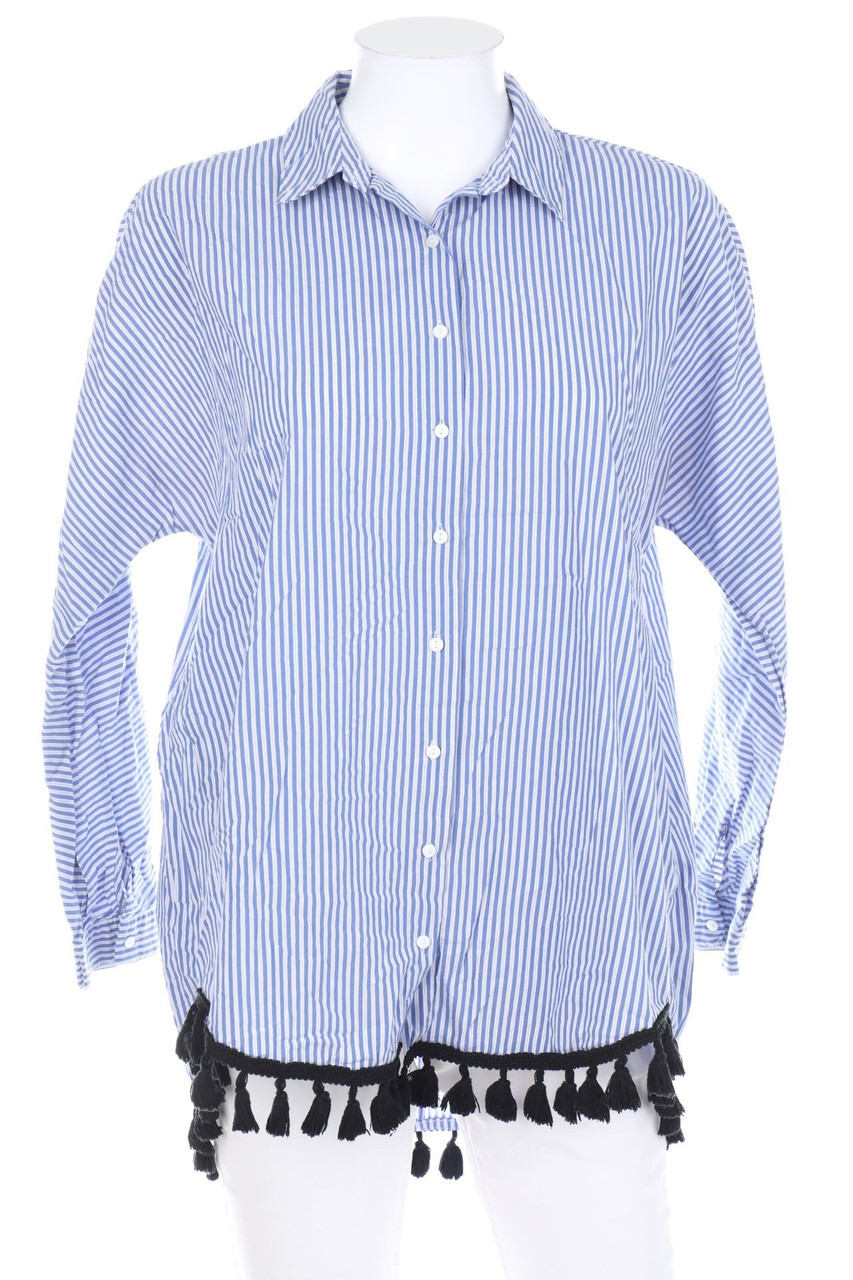 ZARA - Streifen-Hemd-Bluse mit Quasten - M