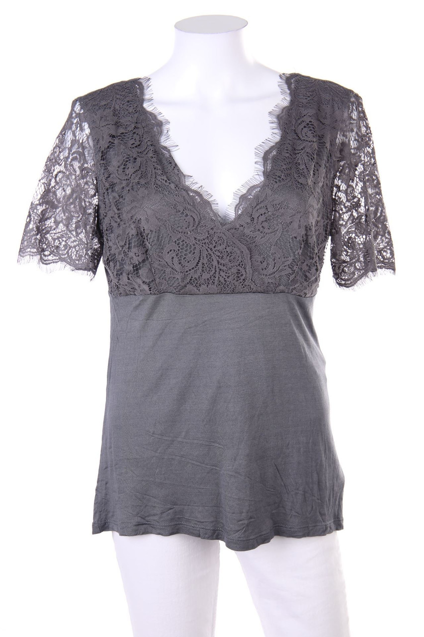 H&M - Kurzarm-Bluse mit Spitze - L