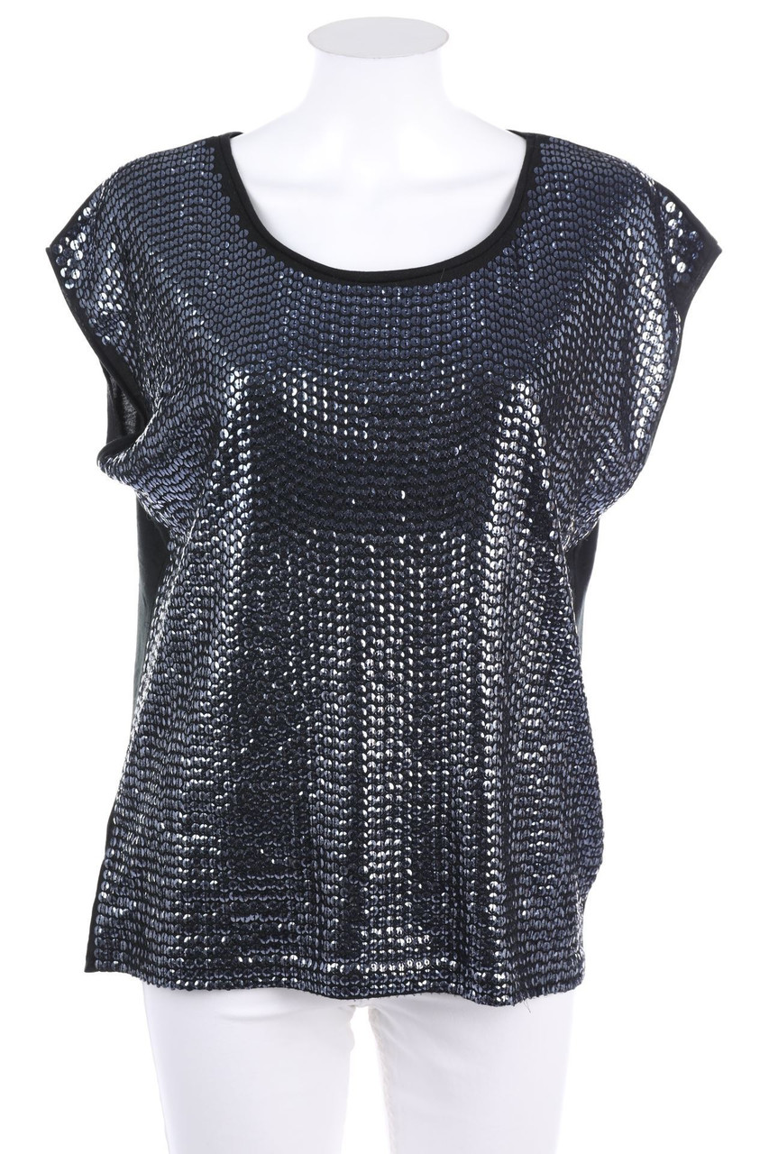 AMISU - Kurzarm-Bluse mit Pailletten - M