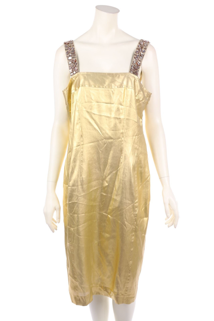 MARC CAIN - Metallic-Abendkleid aus Seide mit Schmuckstein-Applikation - D 44