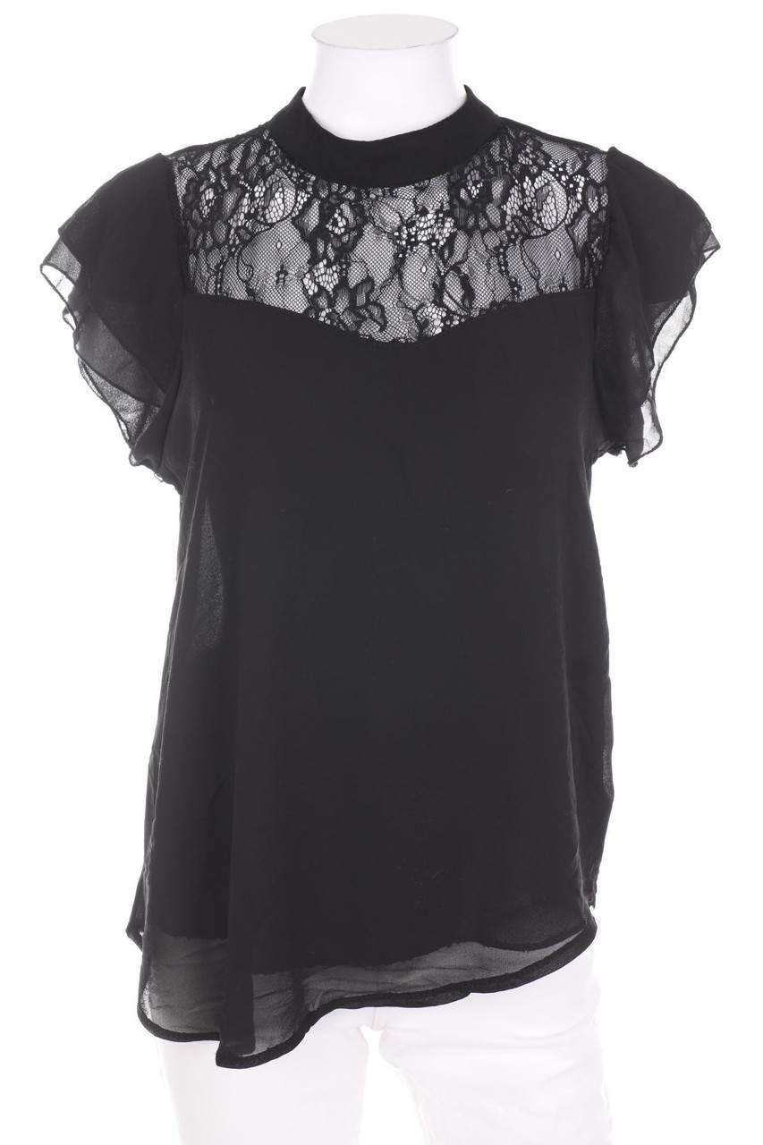 zebra - Kurzarm-Bluse mit Spitzen-Einsatz - S