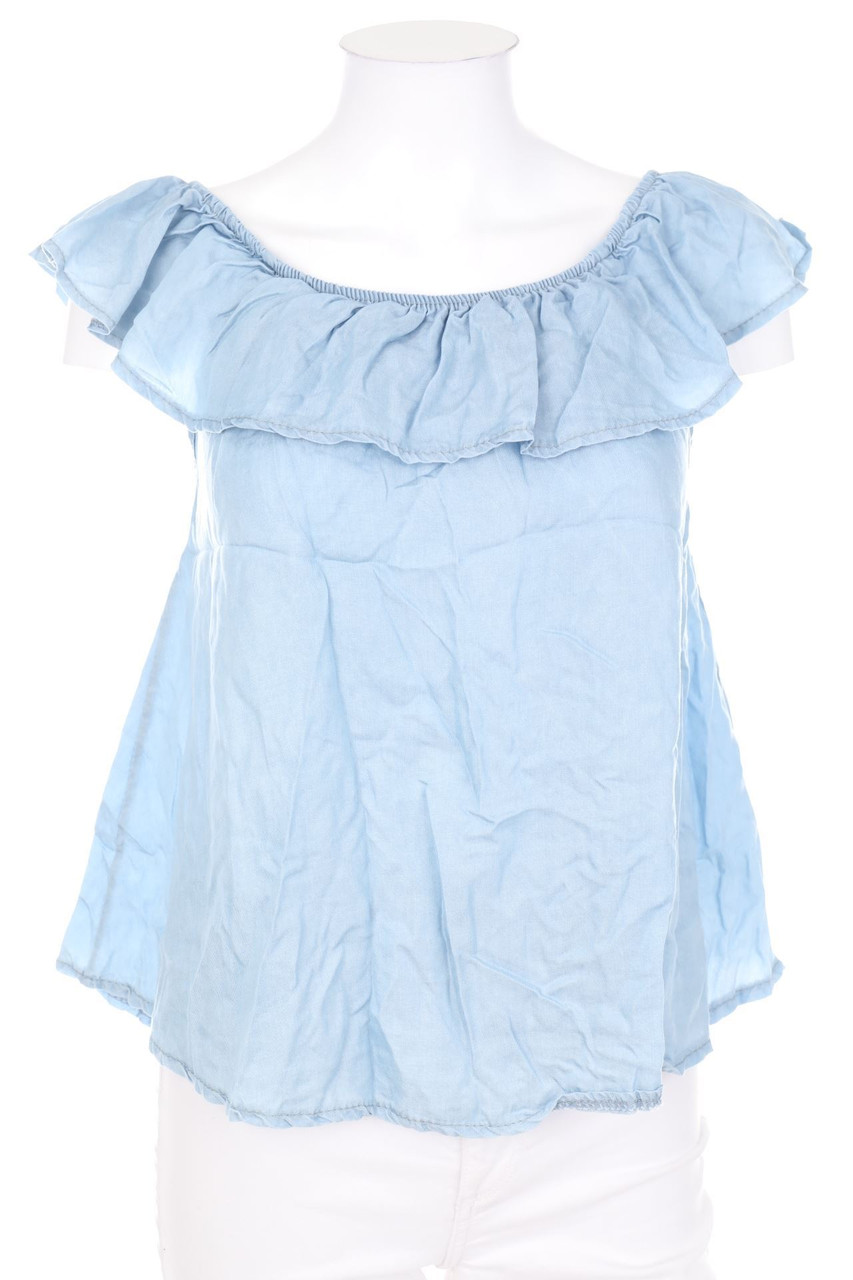 Ohne Label - Carmen-Bluse in Denim-Optik - S