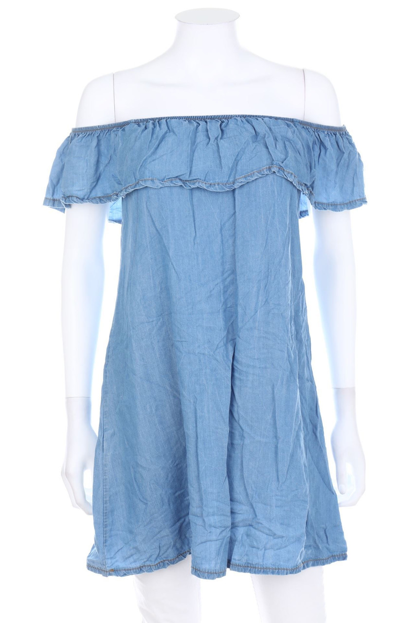 Ohne Label - Carmen-Bluse in Denim-Optik - S