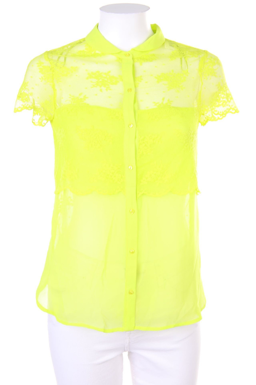 ZARA - Hemd-Bluse mit kurzem Ärmel mit Spitzen-Einsatz - XS