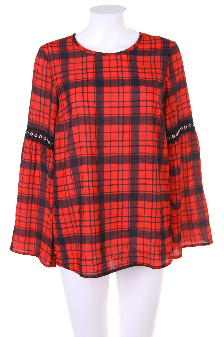 RAINBOW - Karo-Bluse mit Trompetenärmeln - D 36