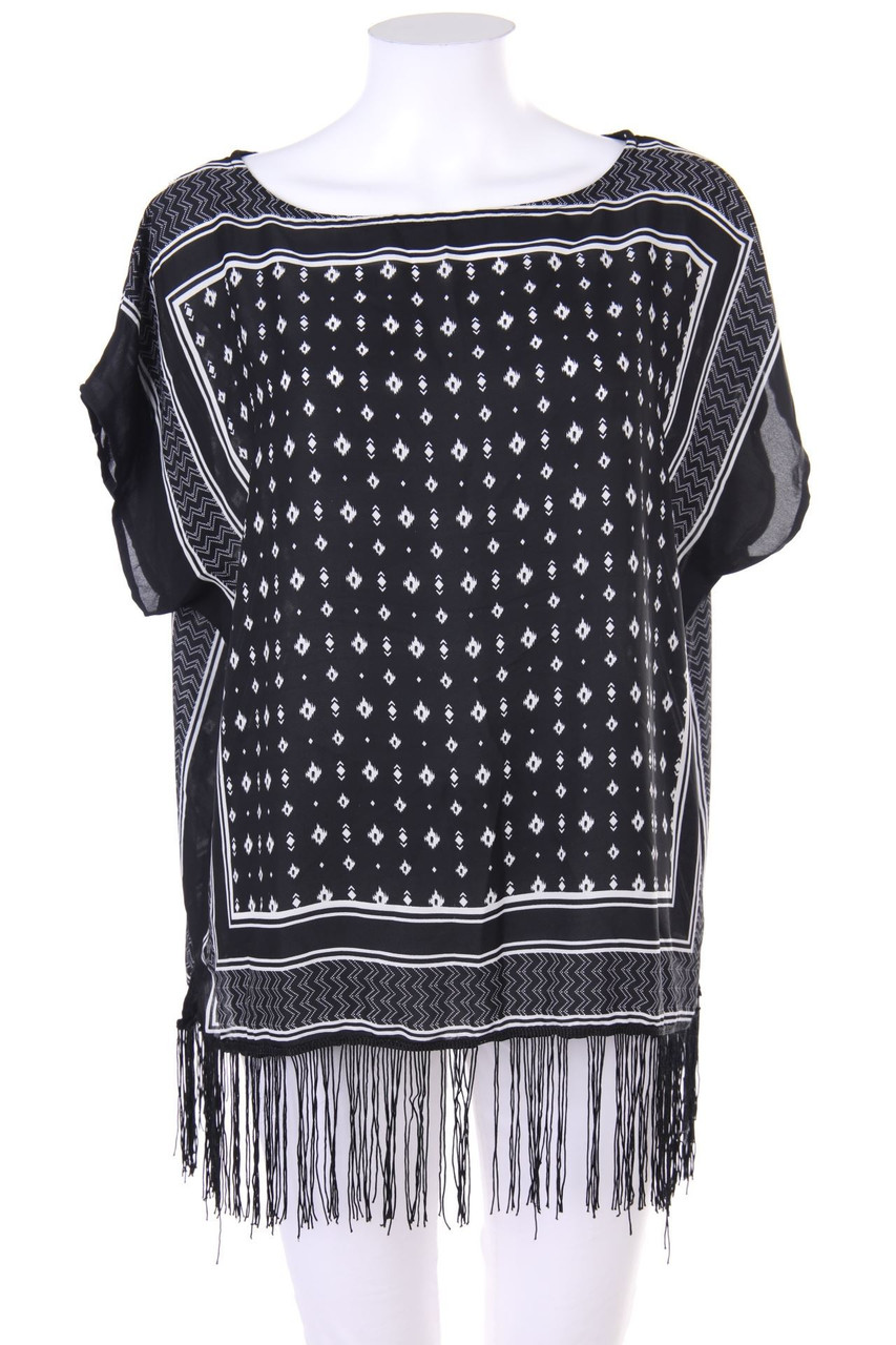 Ohne Label - Print-Bluse mit Fransen - D 38-40